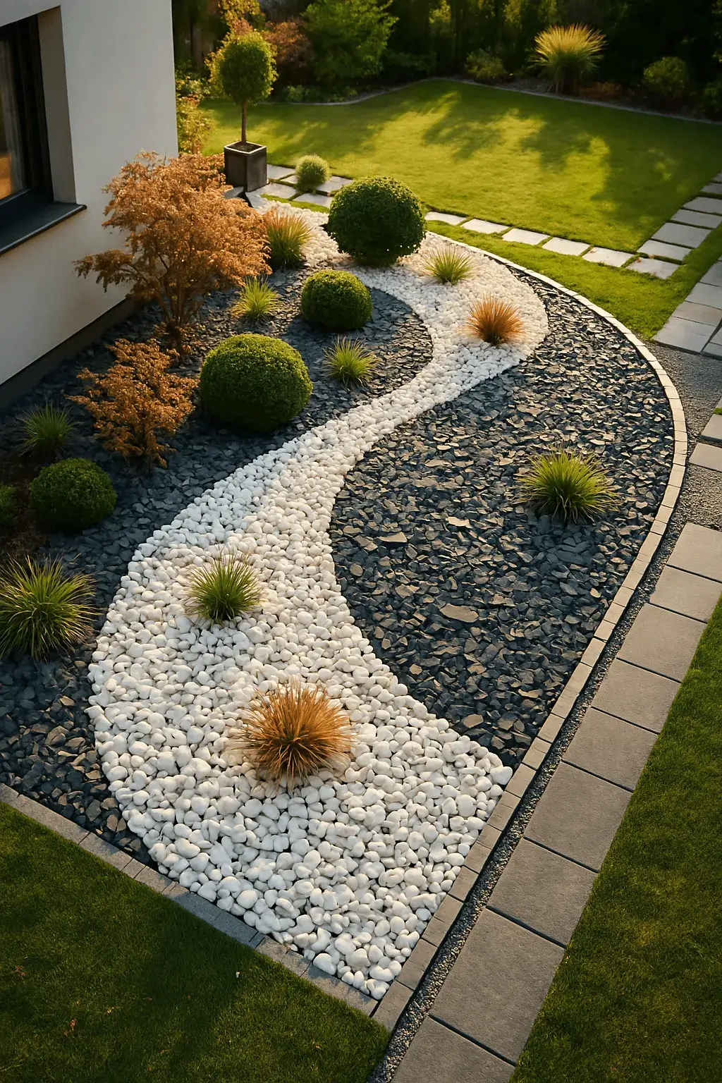 amenagement jardin gravier idée déco massif avec galets