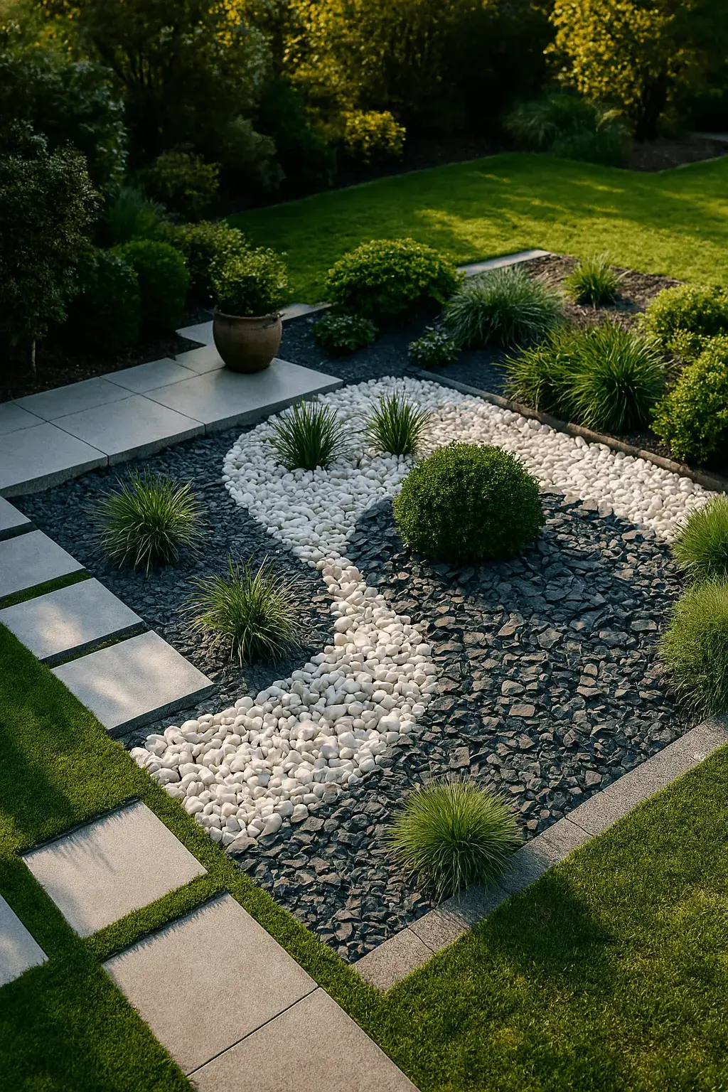 jardin cailloux blanc et ardoise