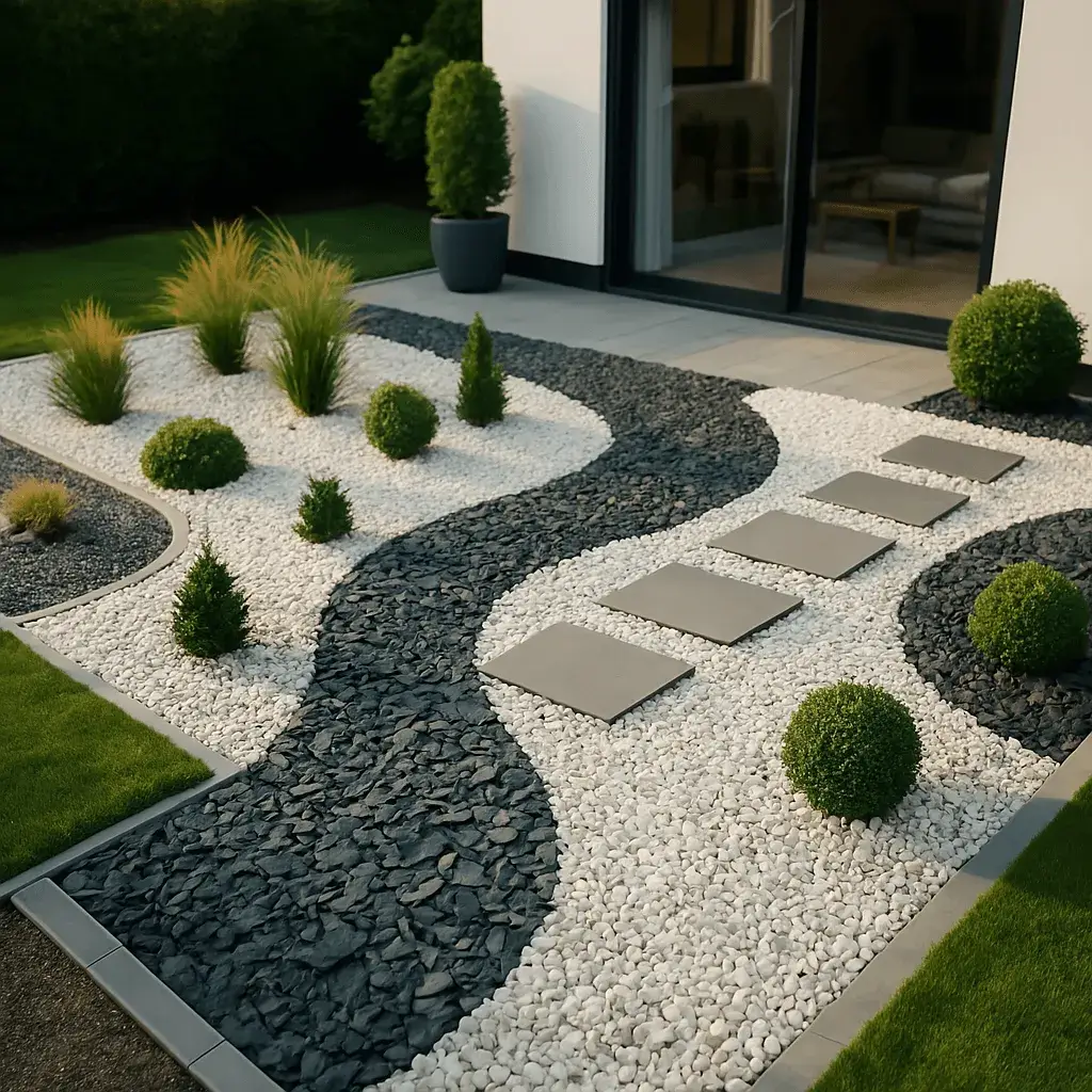 parterre cailloux blanc et ardoise