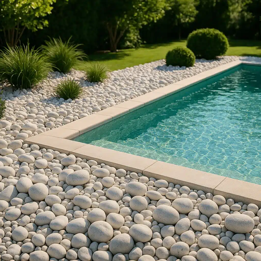 galet blanc autour piscine 